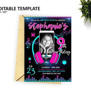 P001- Tik Tok-uitnodiging, roze TikTok, muzikale verjaardag, bewerkbare uitnodiging, verjaardagsfeestje, roze verjaardag, muzikale verjaardag, verjaardag aanpassen