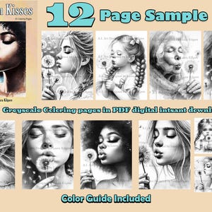 Dandelion Kisses: Greyscale Coloring Pages for Adults (PDF Sampler)
