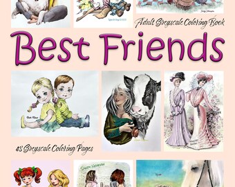 Kleurboek Best Friends grijswaarden, kleurplaten voor volwassenen (pdf)