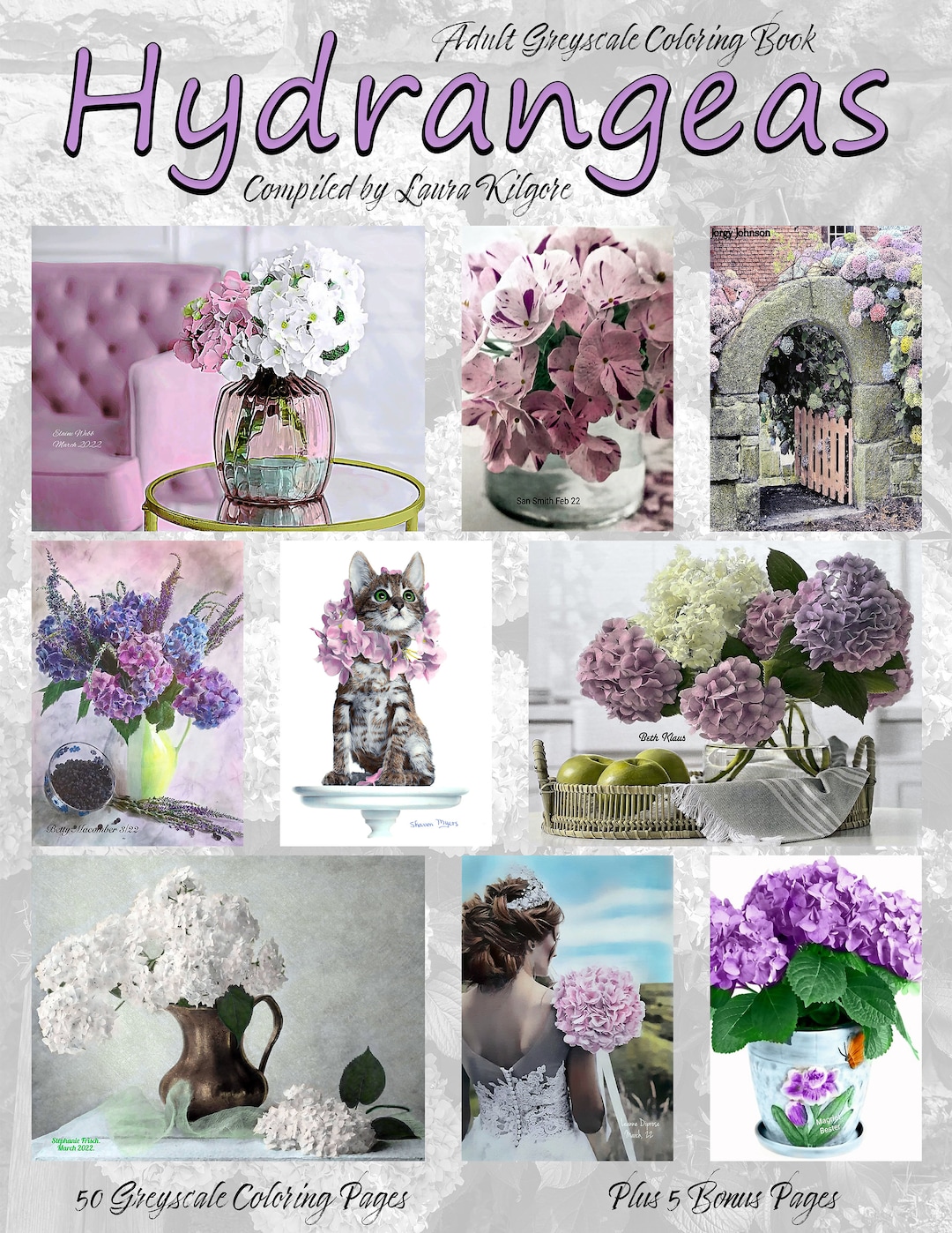 Hydrangeas Greyscale Adult Coloring Book (printable PDF) - Etsy