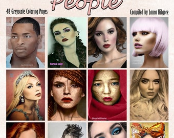May include: A coloring book titled "Beautiful People" with 48 grayscale coloring pages. The cover features a collage of portraits of people with different hairstyles, skin tones, and facial features.
