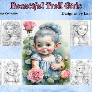 Troll Girls Coloring Pages: 8-Page Greyscale Collection (PDF)