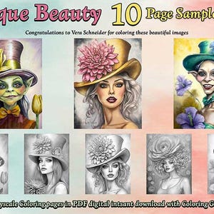 Greyscale Portrait Coloring Pages: Unique Beauty Sampler (PDF Download)