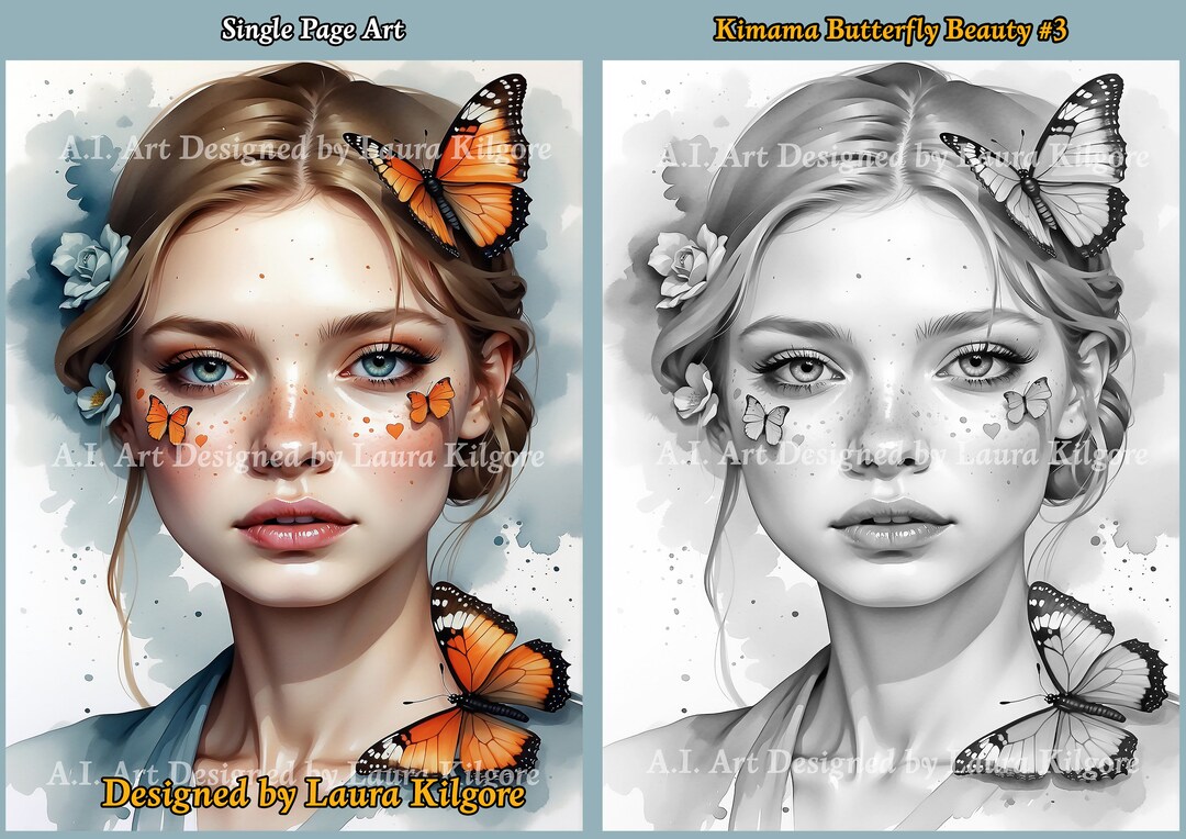 Butterfly Girl Greyscale Coloring Page for Adults (PDF) - Etsy