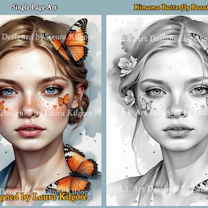 Butterfly Girl Greyscale Coloring Page for Adults (PDF)