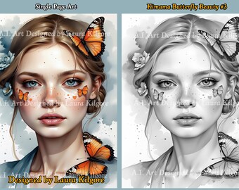 Butterfly Girl Greyscale Coloring Page for Adults (PDF)