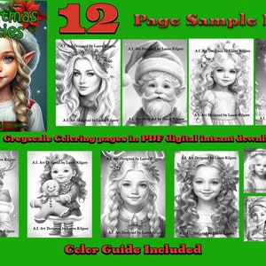 Christmas Cuties Coloring Pages: Greyscale Sampler for Adults (PDF)