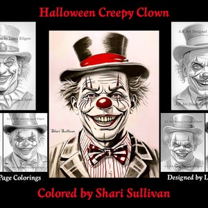 Halloween Creepy Clown 10-Coloring Pages in Greyscale for Adults in High Resolution 8.5 x 11 instant download