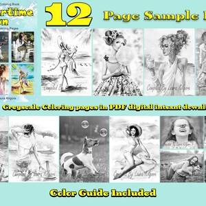 Summertime Fun Adult Greyscale Coloring Book 12 Page Coloring Sample Pack high resolution 8.5 x 11 instant download printable PDF