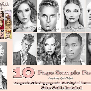 Beautiful People Adult Coloring Book 10 Page Coloring Sampler Pack high resolution 8.5 x 11 instant download printable PDF