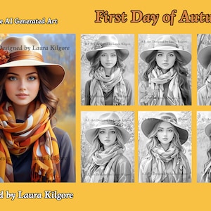 Primer día de otoño 6 páginas para colorear en escala de grises para adultos en alta resolución 8,5 x 11 descarga instantánea en PDF imprimible con guía