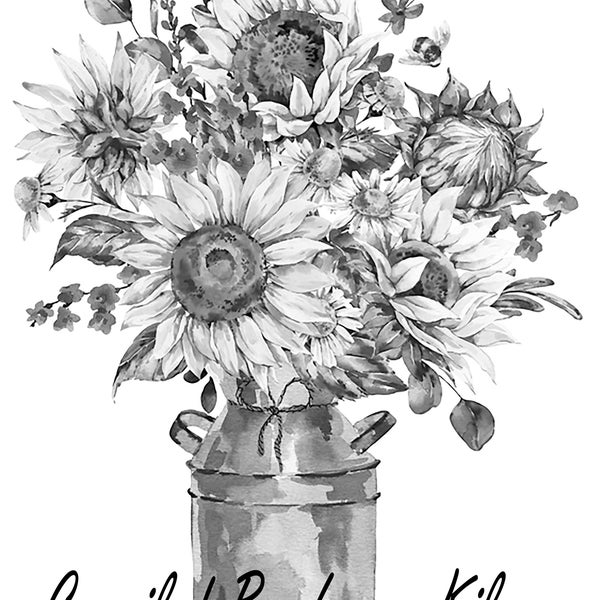 Sunflower Bouquet for Autumn in Watercolor Single Coloring Page in Greyscale High Resolution 8.5 x 11 instant download printable PDF