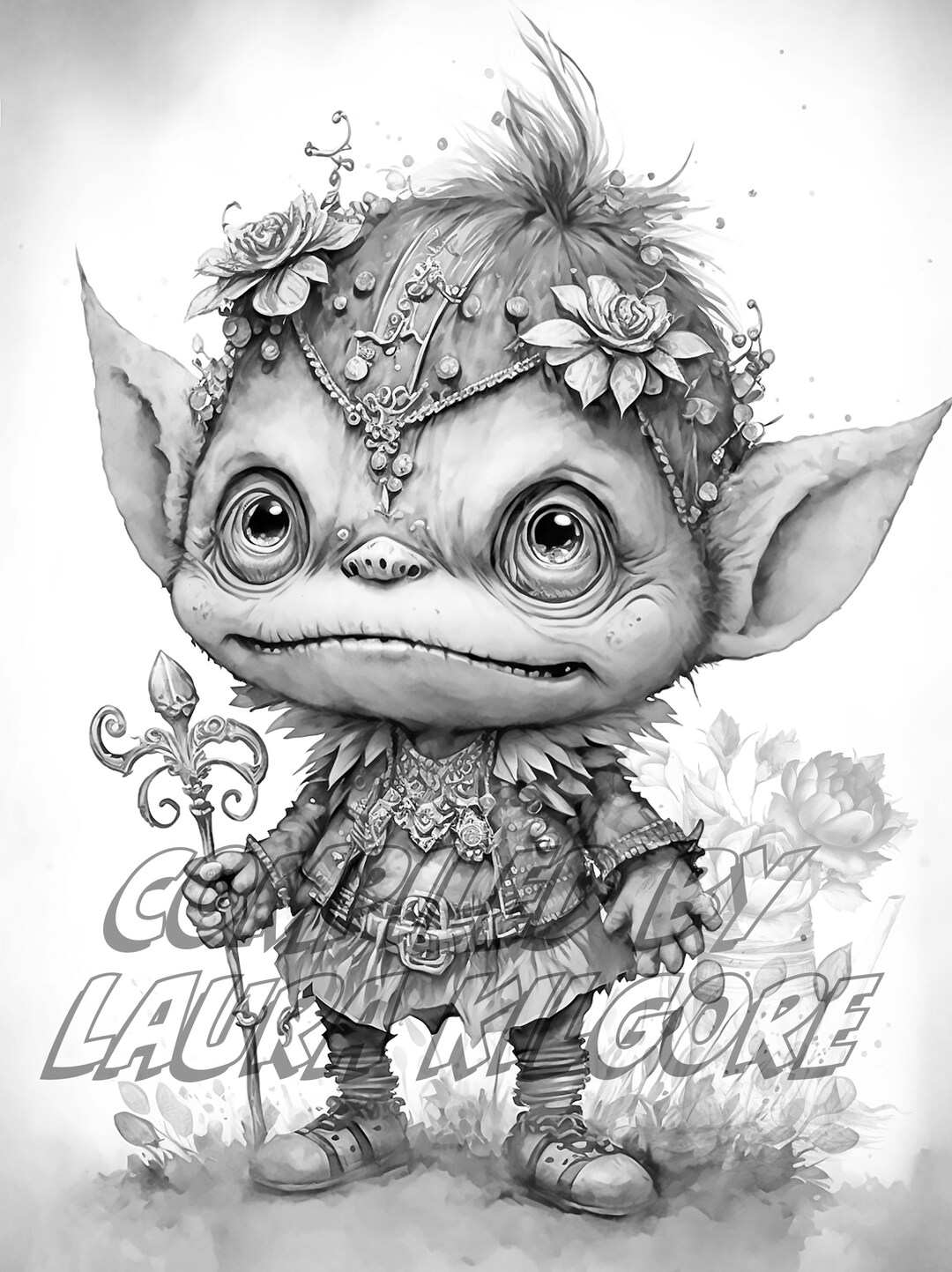 Cute Monster Single Coloring Page in Greyscale From Book "splatter Art