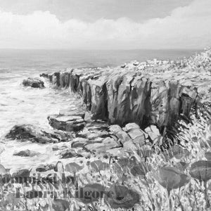Poppies Seaside Single Coloring Page in Greyscale from the Book Painted Escapes in High Resolution 8.5 x 11 instant download printable PDF
