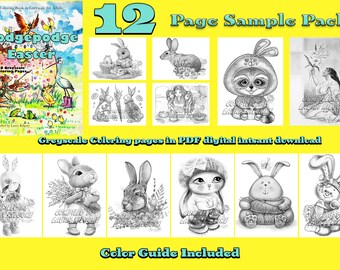 Kleurplaten Pasen-grijswaarden voor volwassenen, sampler van 12 pagina's (pdf)