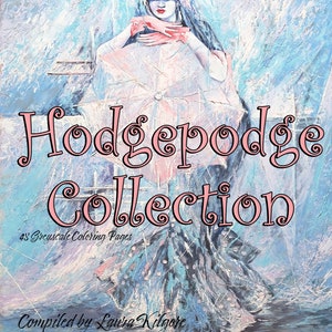 Hodgepodge Collection 48 pages of Adult Greyscale Coloring Book with Color Guide high resolution 8.5 x 11 instant download printable PDF