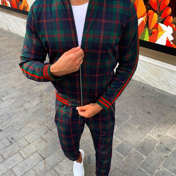 Men & Woman Tracksuit, Gentlemen Tracksuit, Unisex Tracksuit Plaid Details,Gift Tracksuit Set for Your Beloved Ones, Tracksuit Tartan Set