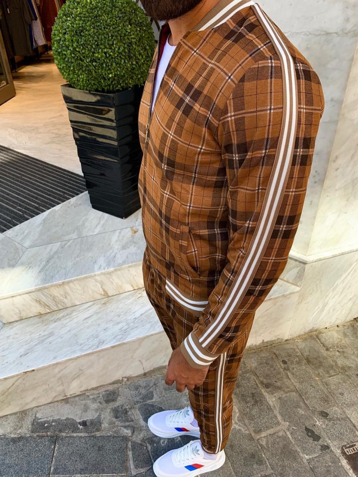 Gentleman Tracksuit Smart Tracksuit Tartan Men Suit Brown | Etsy