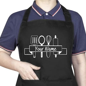 Delantal personalizado para mujer, delantal de cocina personalizado, delantal de barbacoa, delantal estampado, regalo para ella, delantal de chef, regalo del Día del Padre, delantal de boda