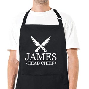 Gepersonaliseerde Head Chief-schort voor mannen Cadeau voor papa - barbecue-kookschort - geweldig cadeau-idee voor vaderdag