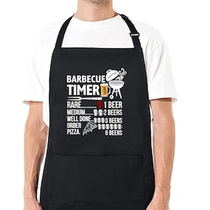 Funny BBQ Apron – Barbecue Timer Beer Chart Grill Apron – Gift for Dad, Husband