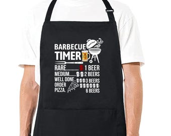 Funny BBQ Apron – Barbecue Timer Beer Chart Grill Apron – Gift for Dad, Husband
