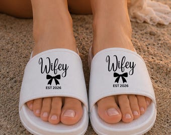 Personalized Hubby Wifey Slides, Custom Couple Sandals, Wedding Honeymoon Slippers