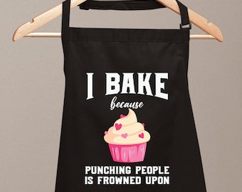 I Bake Because Punching People is Funny Aprons For Men Women Novelty Chef Kitchen BBQ Housewarming Gift for Her Cooking Baking Father&#39;s Day