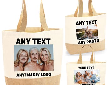 Personalisierte Jute Canvas Einkaufstasche - Benutzerdefiniertes Foto, Text, Logo Shopper