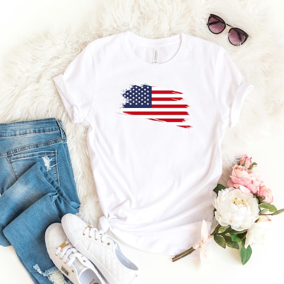 Women's American Flag Patriotic T-Shirt - Red White Blue 4th Of July Graphic Tee For Independence Day