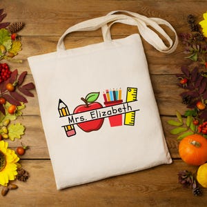 Personalised Teacher Stationary Tote Bag - Customise With Teacher Name! Personalised Teacher Gifts | Christmas gift, Custom tote bag