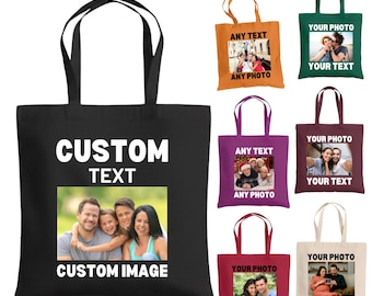 Custom Tote Bag with Photo and Text | Personalized Reusable Cotton Bag for Business, Gifts, School and Groceries