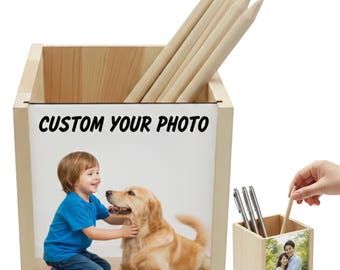 Personalized Photo Pen Holder, Custom MDF Desk Organizer
