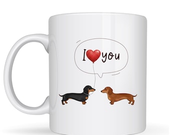Dachshund Dog Lovers Coffee Mug - I Heart You Wiener Dog 11oz Ceramic Cup, Valentine's Day Gift