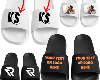 Personalised Sliders White Black Wedding Bride Honeymoon Slider Shoes Slippers Mr & Mrs Gift Slides Holiday Travel Beach Slides