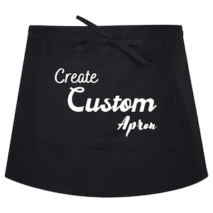 Personalisierte Schürze mit Taschenaufdruck beliebiger Namenstext oder Logo kurze Taille halbe Schürze Bar Pub Schürze für Damen Herren mit Kochschürze Kellnerin