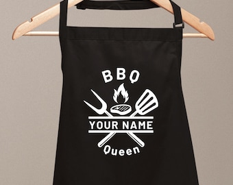 Personalised King / Queen of the BBQ Apron Baking Custom Name Home Cooking BBQ Chef