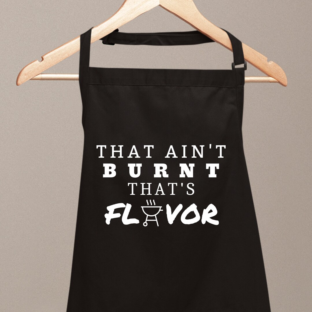 Funny BBQ Apron For Men - "That Ain't Burnt That's Flavor", Adjustable, Black, One Size - View #5