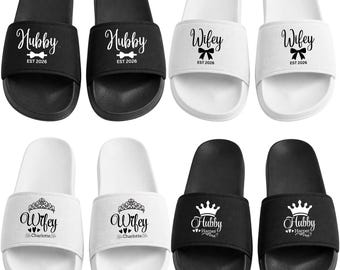 Sandalias personalizadas para marido y mujer, sandalias a medida para parejas, pantuflas para la luna de miel o la boda.