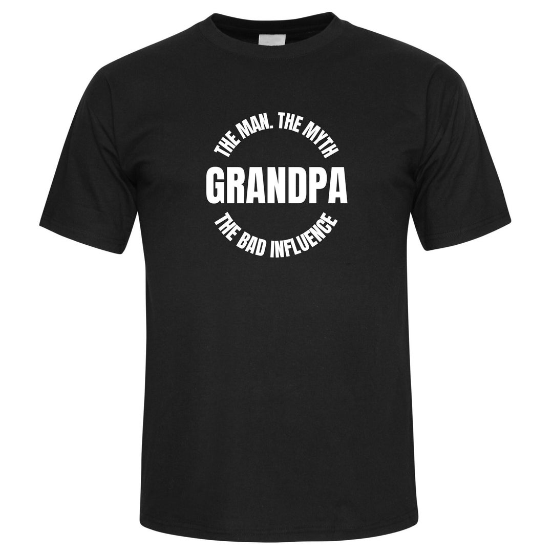 Grandpa Man Myth Bad Influence Funny Dad Joke Papa Grandfather Humor Tee Shirt For Men