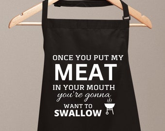 Once you put my Meat Funny BBQ Apron Novelty Chef Apron Kitchen Apron, Aprons For Men Women BBQ, Housewarming Gift, Gift for Him Her Cooking