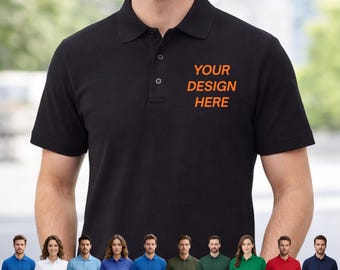 Polo con estampado personalizado en la parte delantera y trasera, uniforme de trabajo con texto o logotipo personalizado.