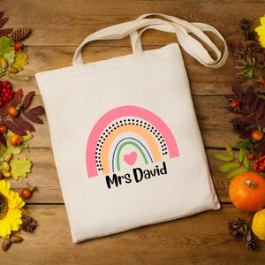 Teacher Gifts Teacher Bag Personalised Teacher Gift Tote Bag School Leaving Gift Teacher Appreciation Gift Rainbow Tote Bag, Custom tote bag