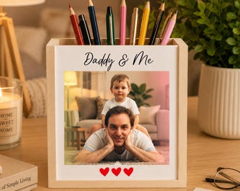 Personalised Photo Pencil Holder | Custom MDF Pen Pot | Any Name Desk Organiser | Family Photo Gift | Mum Dad Grandma Gift