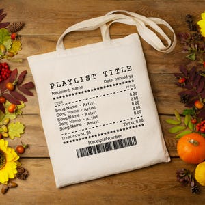 Custom Song Receipt Tote Bag, Customizable Song Playlist Bag, Personalized Playlist Receipt Shopping Bag