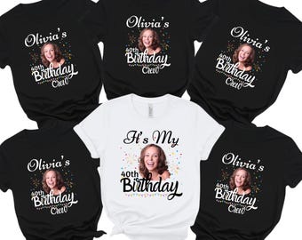 Custom Photo Birthday Crew Shirts, Personalized 40th 50th 60th Party Tee