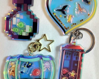 Fandom Shaker Keychains with Rainbow Holographic