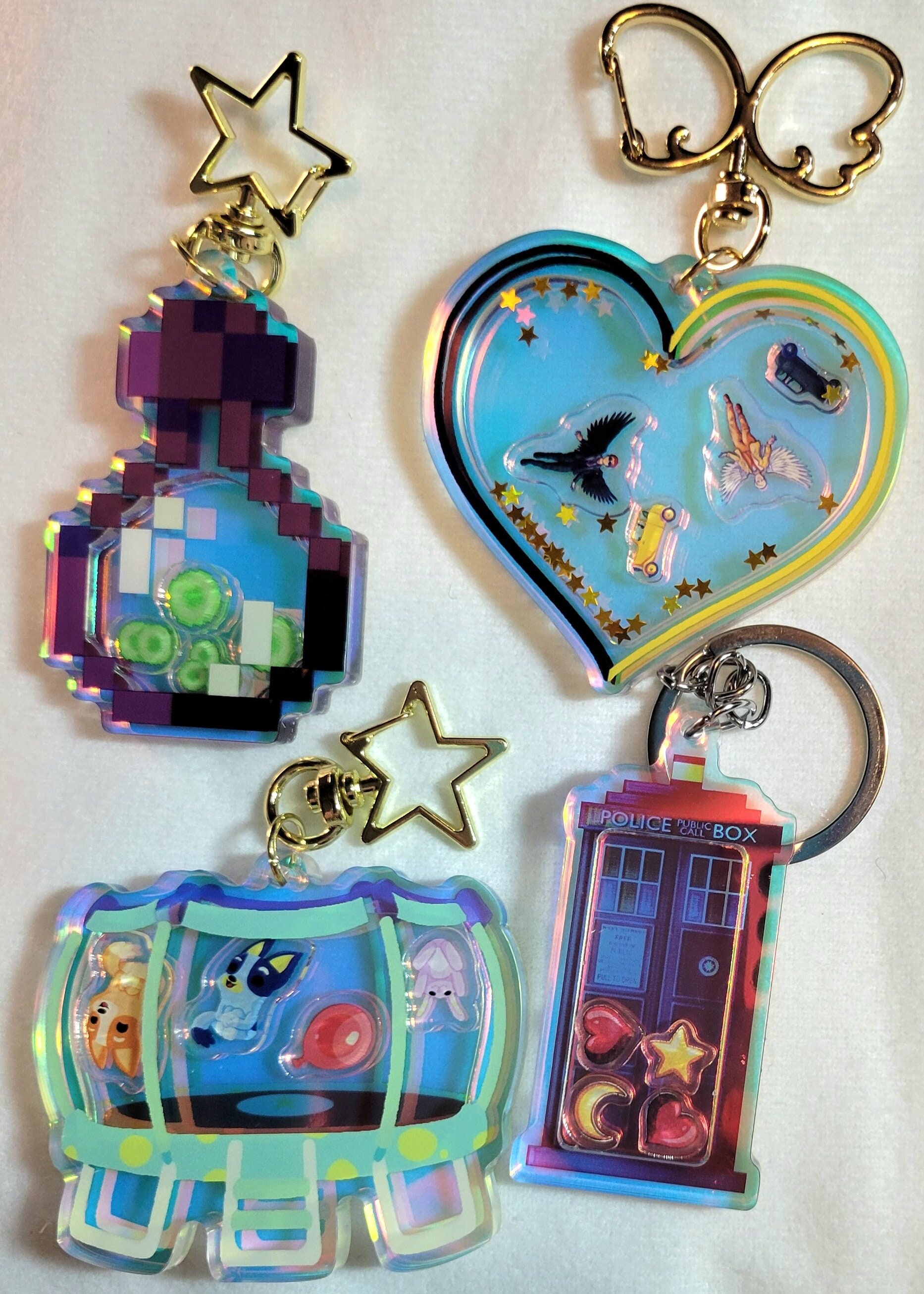 Fandom Shaker Keychains with Rainbow Holographic