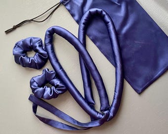 Blauwe klassieke krultangset van moerbeizijde zonder warmteschade met warmteloze krultang