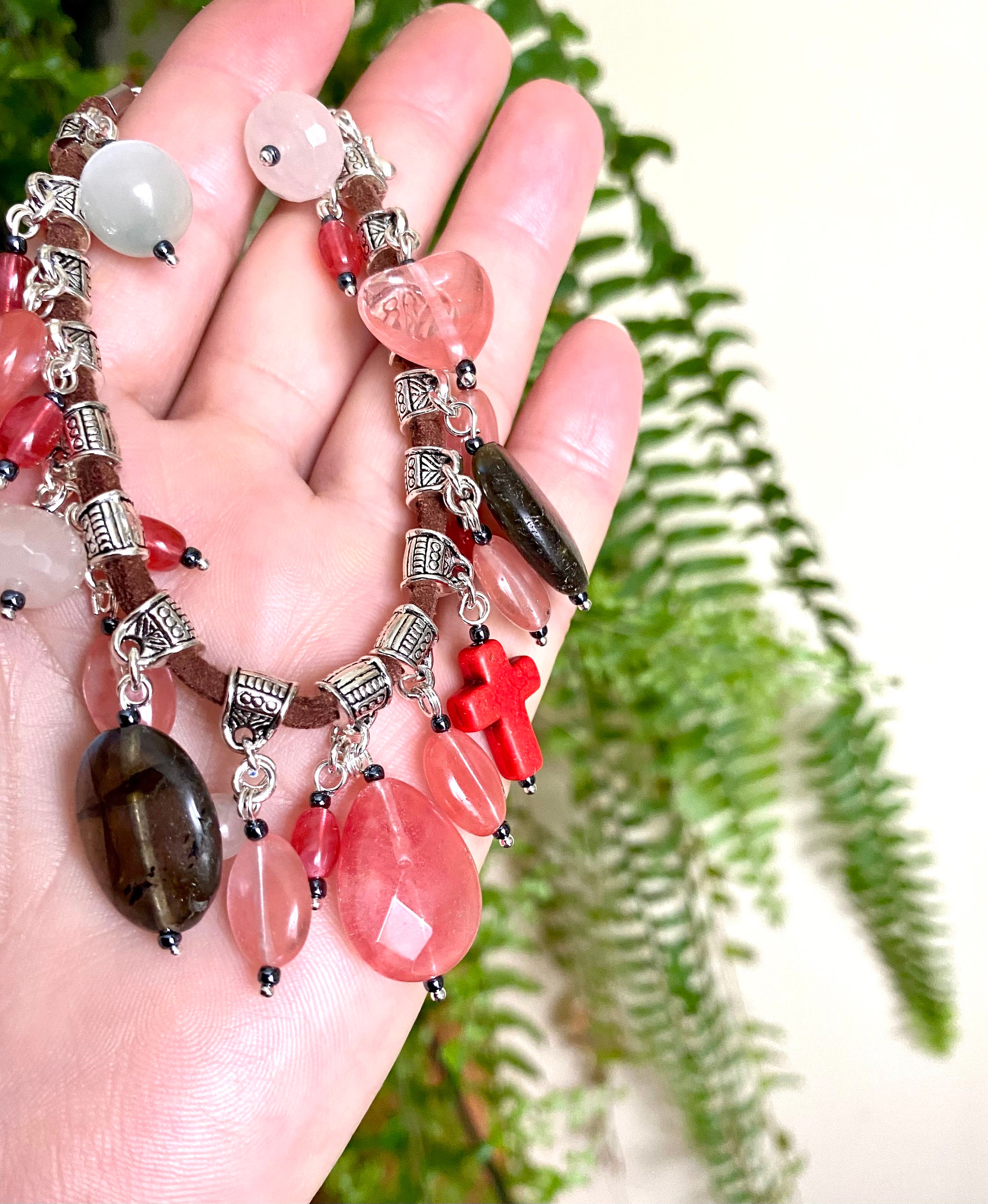 Natural Rose Quarz, Gemstones Charms Beaded Bracelet Etsy